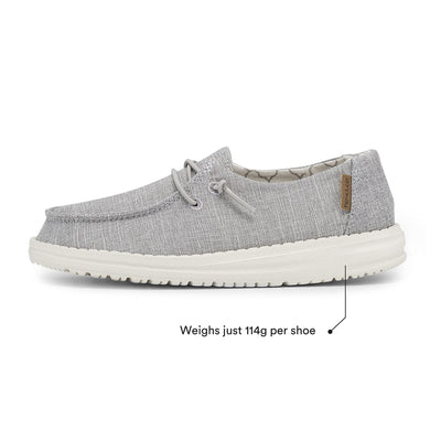 Hey Dude Girl's Wendy Youth Linen Grey Size 2 | Girl’s Shoes | Girl’s Lace Up Loafers | Comfortable & Light-Weight