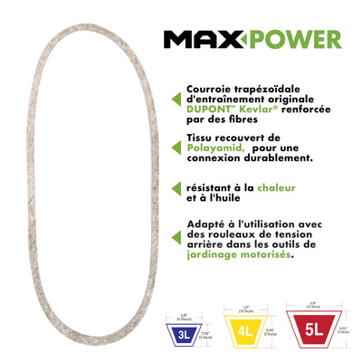 Maxpower 347597 Premium Belt Reinforced with Kevlar Fiber Cords, 5/8" x 52"