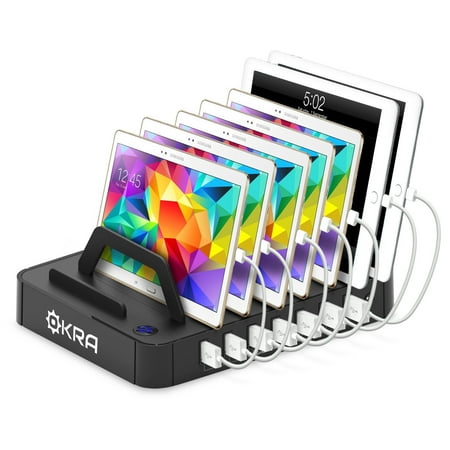 Okra 7-Port USB 16.8A Charging Station PRO [Most Powerful] Universal Desktop Tablet & Smartphone Multi-Device Hub Charging Dock for iPhone, iPad, Galaxy, Tablets [Charge 7 Tablets at Once] (Black)