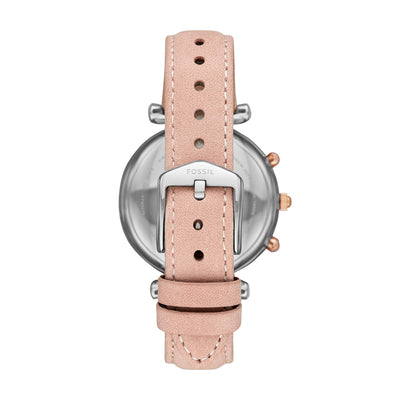 Fossil Women's 36mm Carlie Stainless Steel and Leather Hybrid Smart Watch, Color: Rose/Silver, Pink (Model: FTW5039)