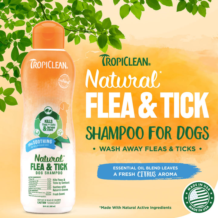 TropiClean Soothing Natural Flea and Tick Dog Shampoo |Made in the USA | 20oz