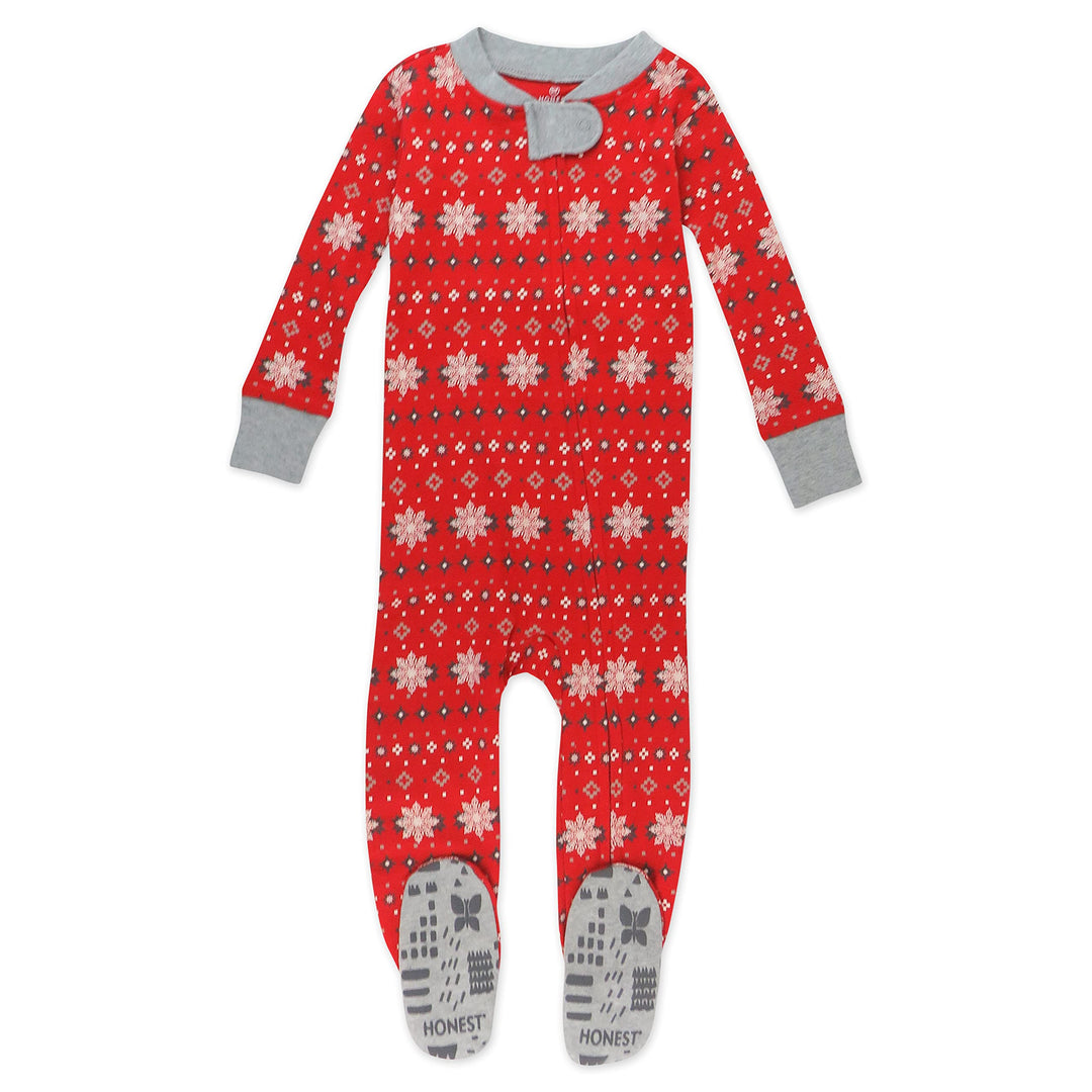 HonestBaby Non-Slip Footed Holiday Pajamas One-Piece Sleeper Zip-Front PJs Organic Cotton for Baby Boys, Girls, Unisex, Fair Isle Holiday, 18 Months