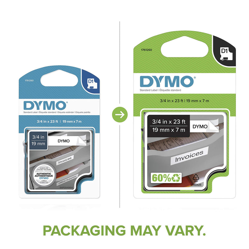 DYMO® D1 1761260 Black-On-White Tape, 0.75" x 23&