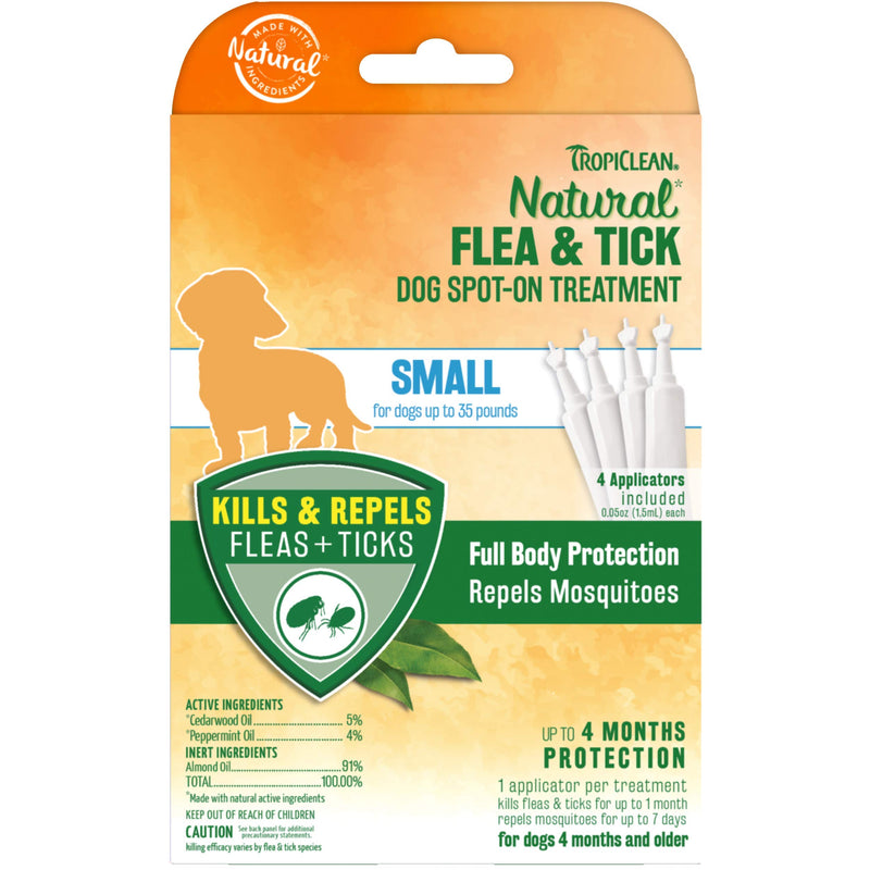 TropiClean Natural Flea & Tick Spot On Treatment for Small Dogs up to 35lbs.