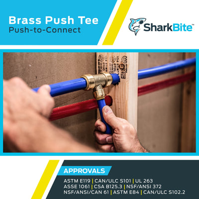 SharkBite 1/4 Inch (3/8 Inch OD) Tee, Push to Connect Brass Plumbing Fitting, PEX Pipe, Copper, CPVC, PE-RT, HDPE, U358LFA