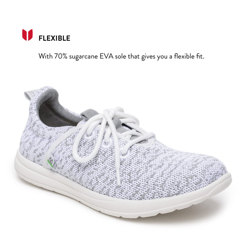 Minnetonka Women�s Eco Anew - Knit Casual Sneakers Designed with 70% Recycled Sugarcane EVA, Recycled Fabric, 100% Repurposed Breathable Mesh Lining, and Ortholite EcoPlush Recycled Insole White