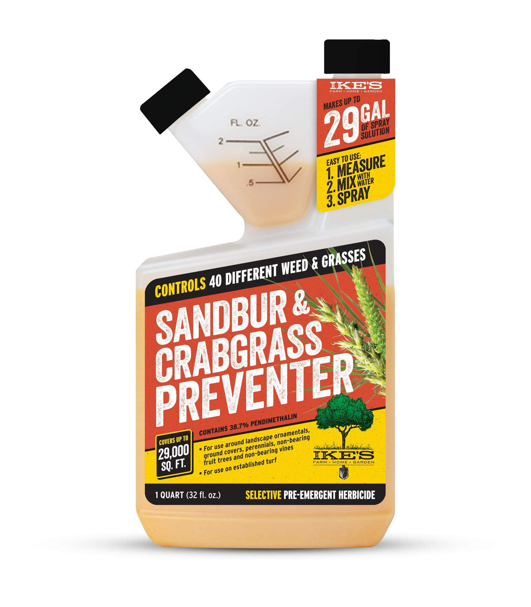 Ike's Sandbur & Crabgrass Preventer|Convenient Tip and Measure Packaging (Quart)