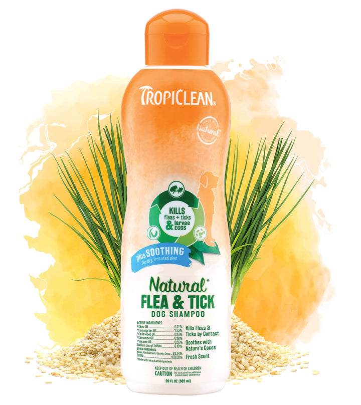 TropiClean Soothing Natural Flea and Tick Dog Shampoo |Made in the USA | 20oz