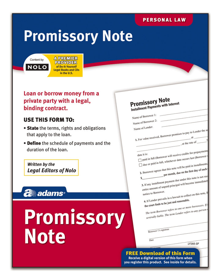 Adams Promissory Note, Forms and Instructions (LF293)
