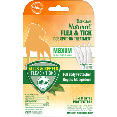 TropiClean Natural Flea & Tick Spot On Treatment for Medium Dogs 35 to 75 lbs.