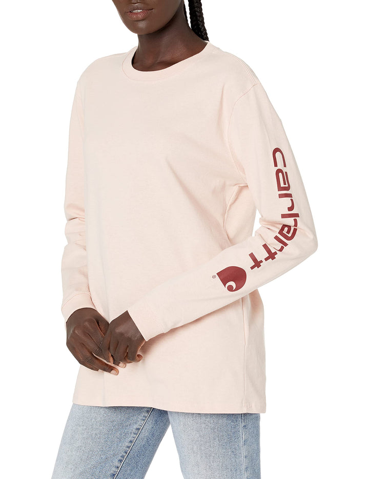 Carhartt mens K231 Workwear Logo Long Sleeve T-shirt (Regular Sizes) Work Utility T Shirt, Ash Rose, Large US