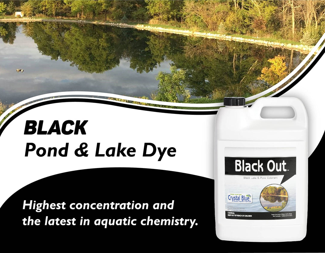 Black Out Lake and Pond Dye - One Gallon of Professional Lake & Pond Dye – Treats Up to 1 Acre – Deep Black Color - Safe for Fish, Wildlife, Pets & Children