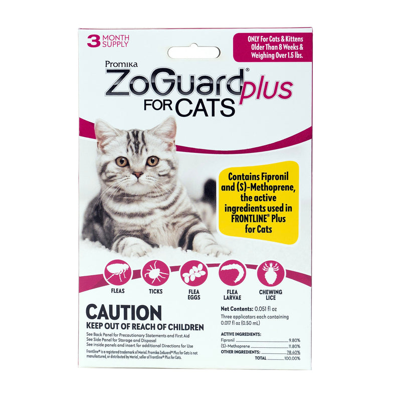 ZoGuard Plus Flea and Tick Prevention for Small Cats – Flea & Tick Prevention for Cats Over 1.5lbs (3 Doses)