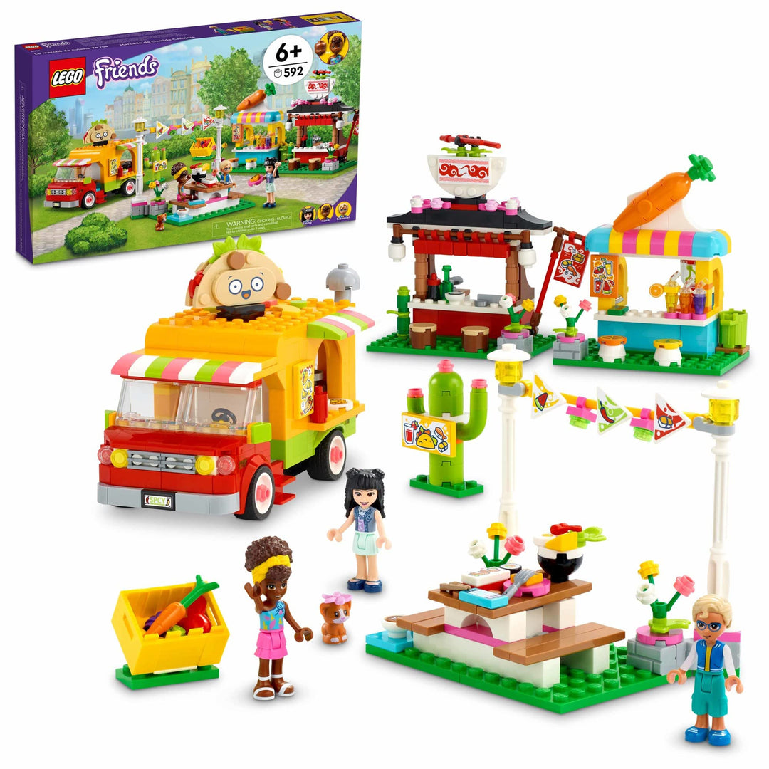 LEGO Friends Street Food Market New Food-Play Building Kit Promotes Play, 529 pc