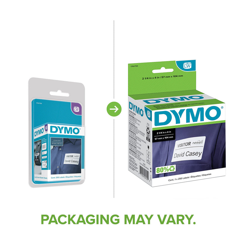 Dymo 1760756 4" Self-Adhesive Name Badge Label, Black/White - 1 Roll (250 Labels)