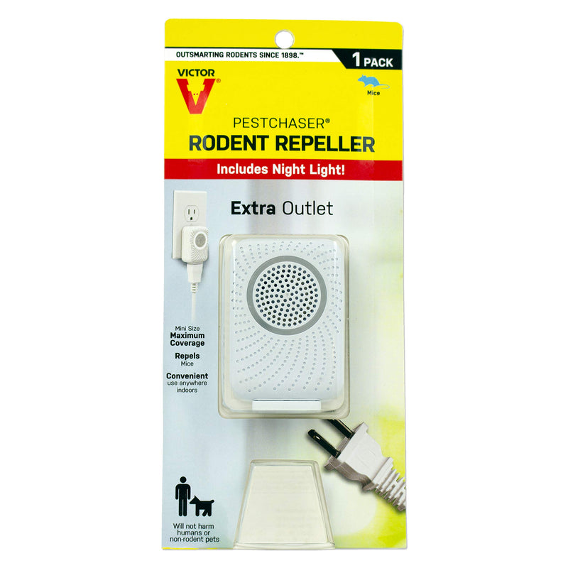 Victor M751PS 1 Unit Pestchaser Rodent Repellent w/Nightlight & Extra Outlet,White