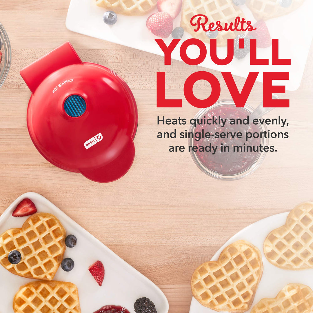 DASH Mini Waffle Maker Machine for Individual, Red Heart 4 Inch
