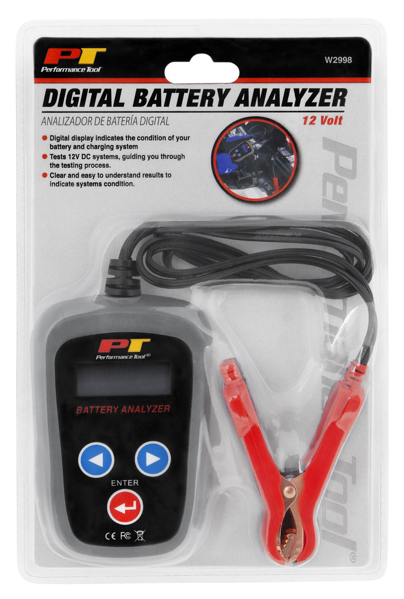Performance Tool W2998 Digital 12 Volt Portable Battery Analyzer (200-1200 Battery Types: LA, AGM, and Vrla), 1 Pack Black