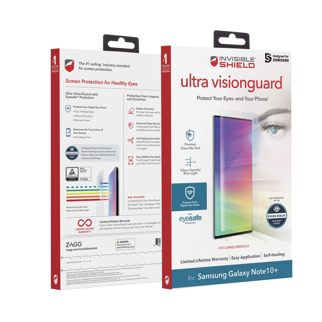 ZAGG InvisibleShield Ultra VisionGuard - Protect Your Eyes and Your Phone - Made for Samsung Note 10+ - Case Friendly Screen Protection