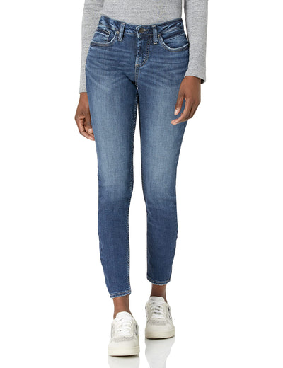 Authentic by Silver Jeans Women's The Curvy Mid Rise Skinny Jean, Indigo AU312, 0W x 27L