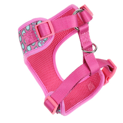 DOOG - All Weather 'Neoflex Dog Harness, Flexible Neoprene Breathable Mesh Padding Easy Fit Small, Medium, Large, XL Soft Comfortable 2 Point Adjustable, Pink/Aqua/Grey, HARPTDSOFT-S