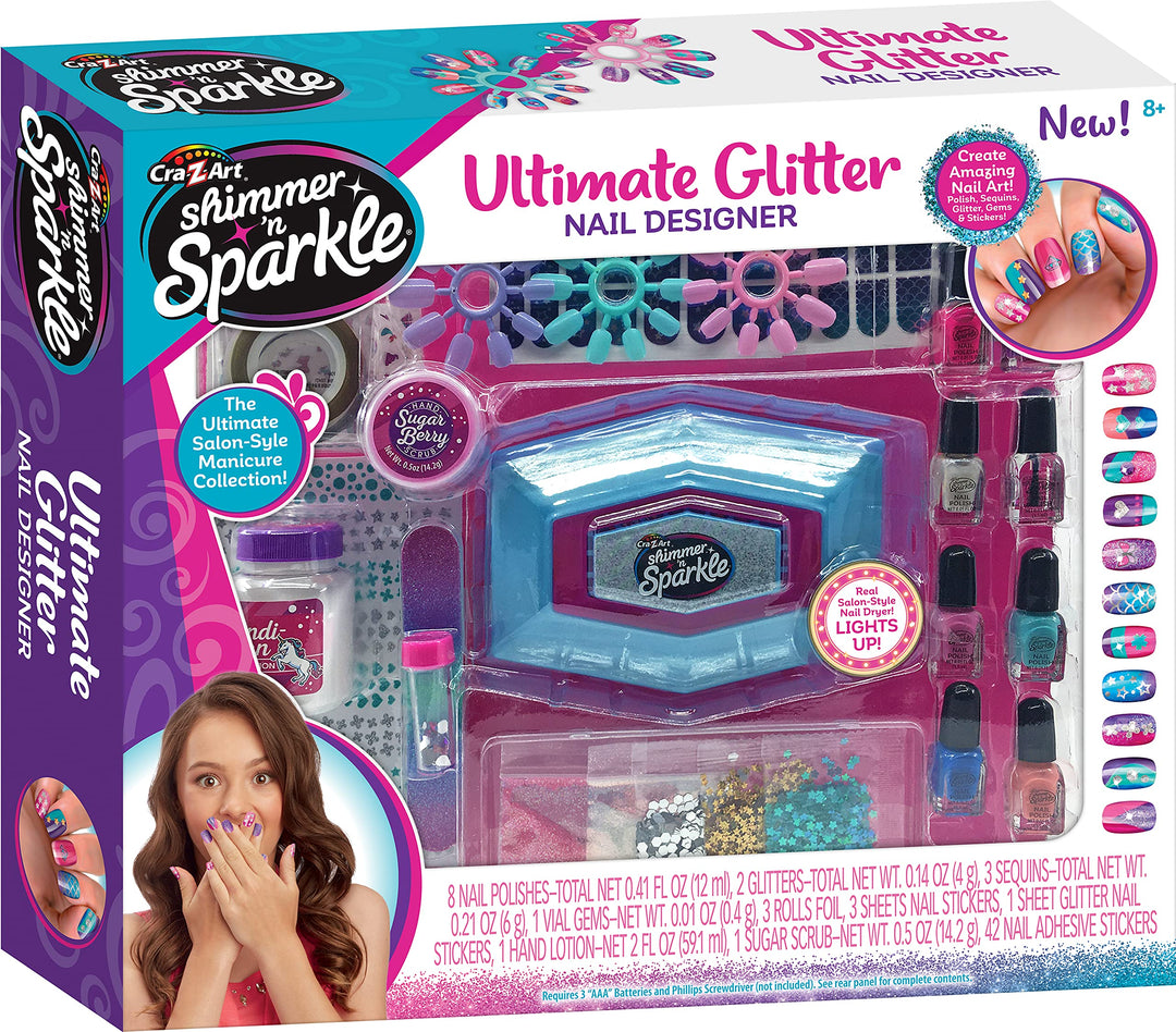 Shimmer'n Sparkle Ultimate Glitter Nail Designer Kit with Polish, Glitter, Gems and Stickers by CRA-Z-Art