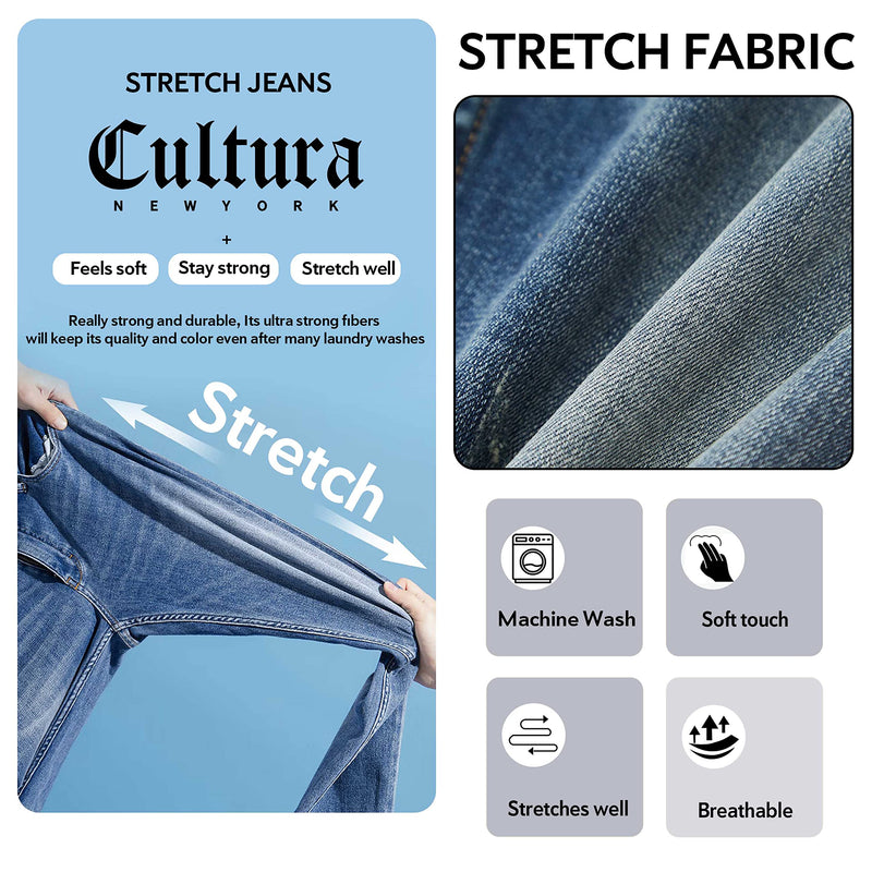 CULTURA AZURE Mens Basic Casual Stretch Washed Denim Jeans Flex Skinny Slim Fit Tapered Leg Big & Tall Size, 99215 - Med Blue, 34W x 30L