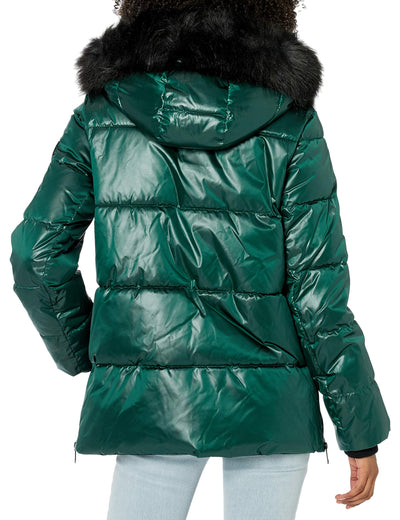 DKNY Women's Puffer Down Alternative Coat, Forest Green, X-Small US