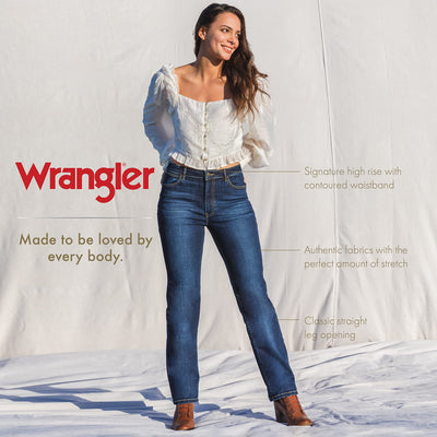 Wrangler Women's High Rise True Straight Fit Jean, Midnight Black, 0-32