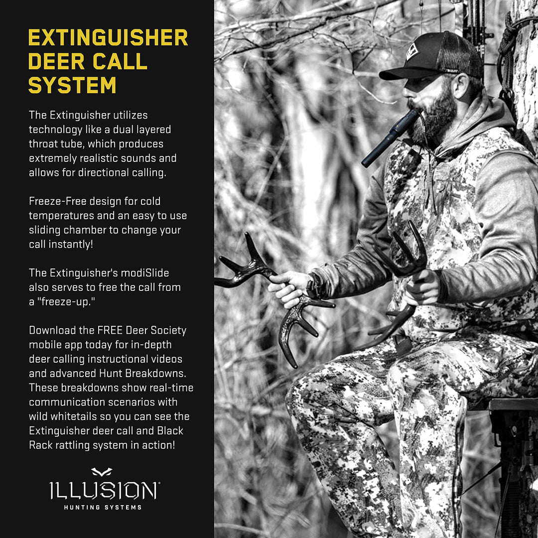 Illusion Systems Extinguisher Deer Call - Hunting Accessories for Men - Adjustable Pitch with Realistic Sounds - Freeze Resistant (Black)
