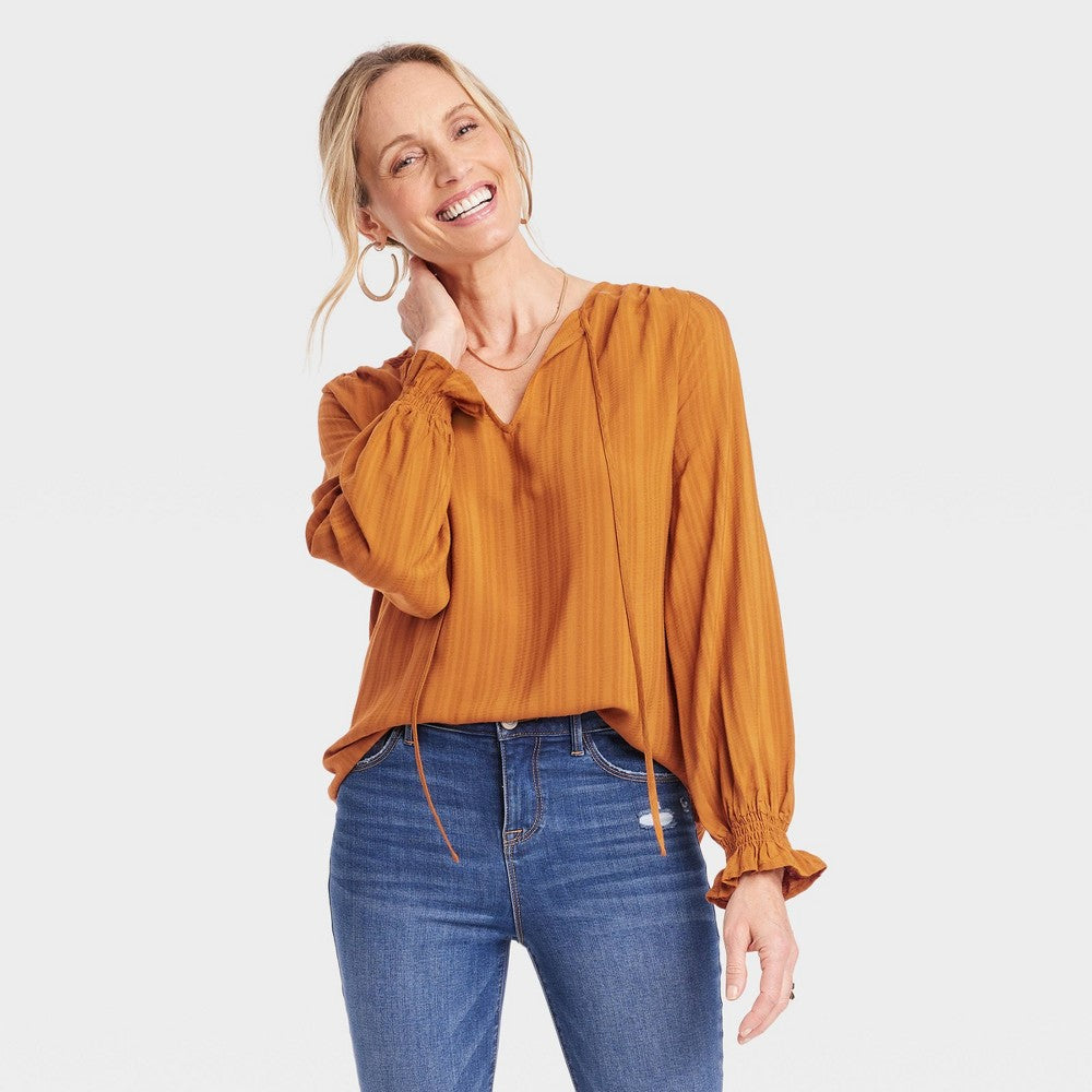 Women's Long Sleeve Blouse - Knox Rose Rust XS, Red
