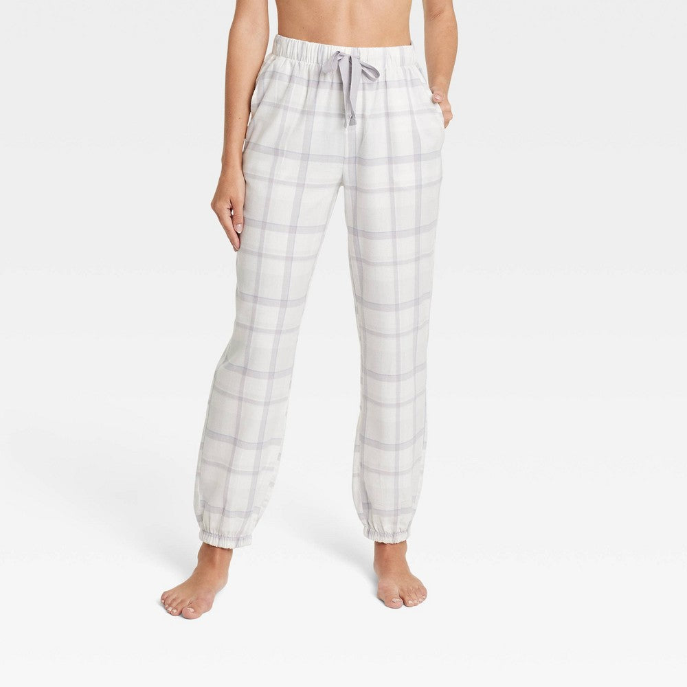 Women's Flannel Jogger Pants - Stars Above, Cream/Gray XS