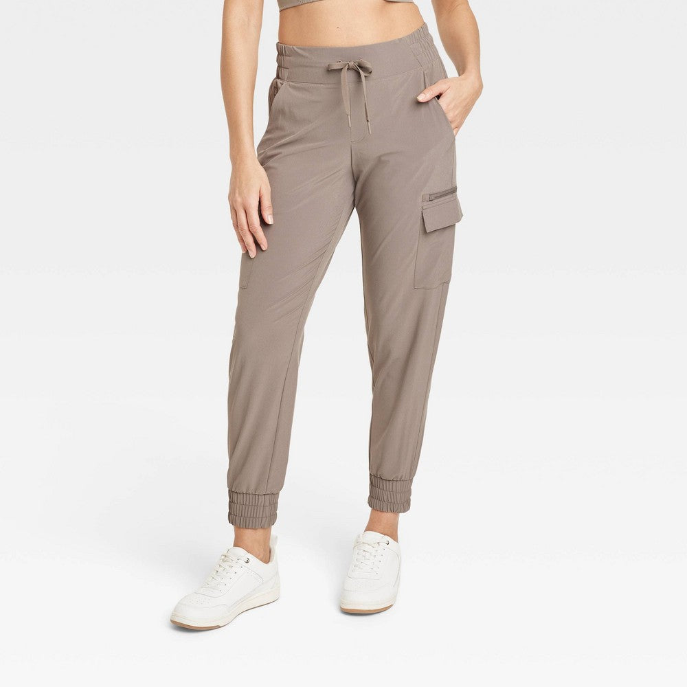 Women's Flex Woven Mid-Rise Cargo Joggers - All In Motion™ Taupe M