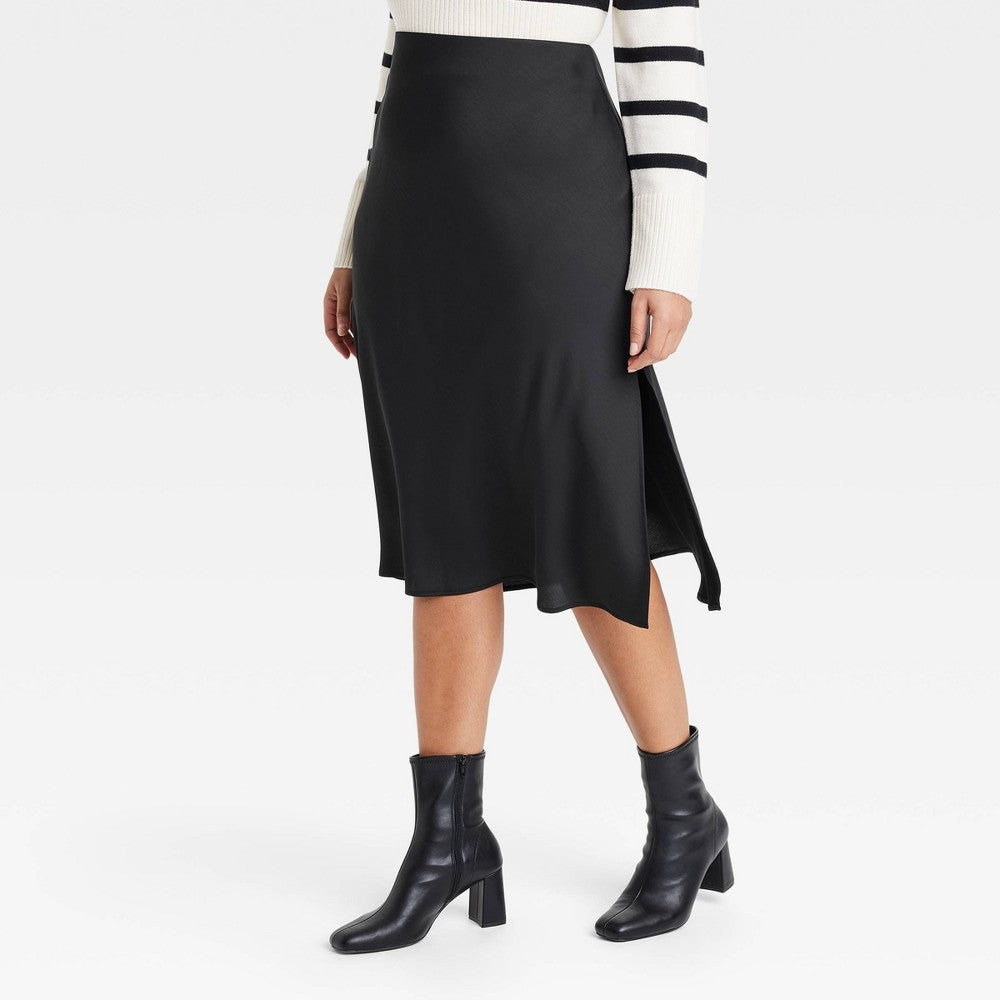 Women's A-Line Midi Slip Skirt - A New Day, Black 2X