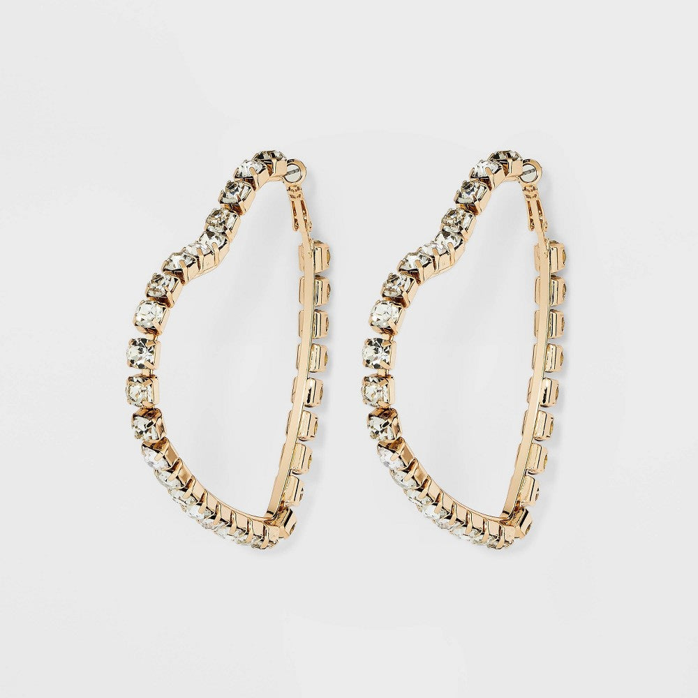 Crystal Heart Cubic Zirconia Hoop Earrings - Wild Fable, Gold