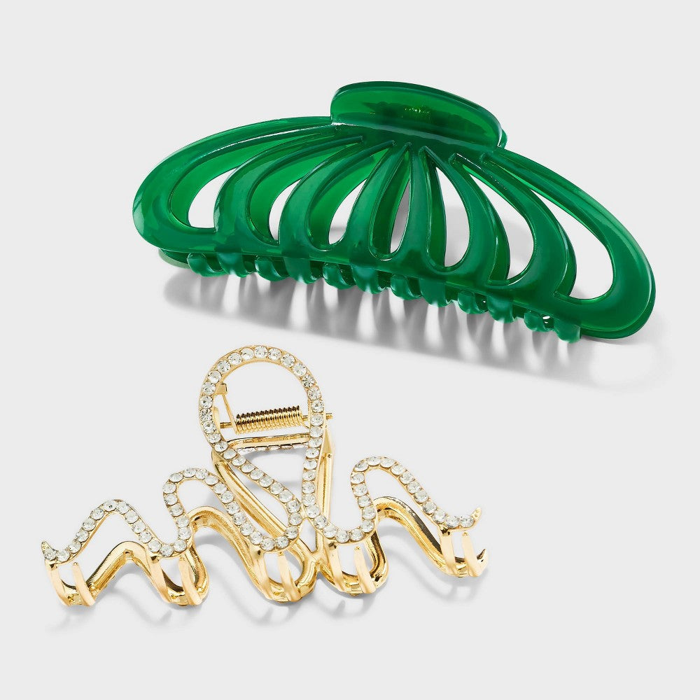 Acrylic and Metal Claw Hair Clip Set 2pc - A New Day, Green