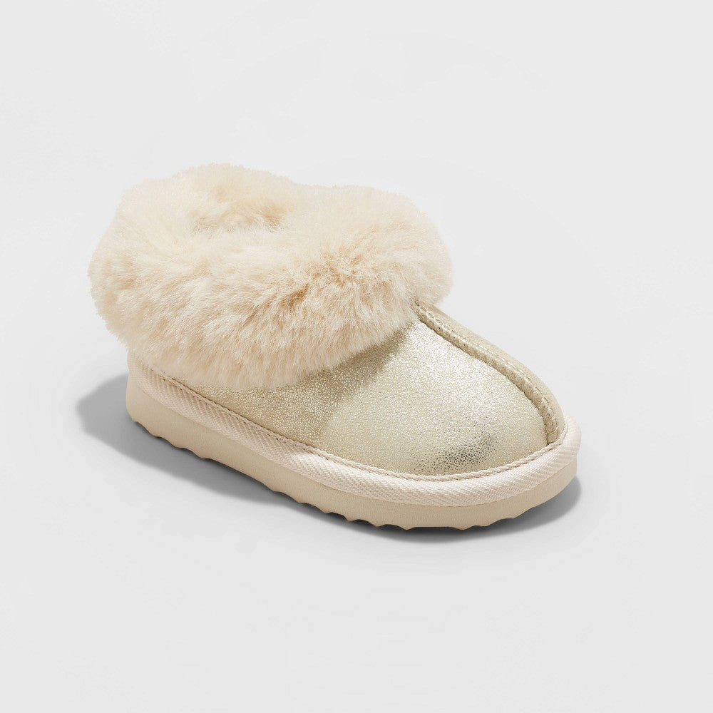 Toddler Callie Faux Fur Cuff Bootie Slippers - Cat & Jack Gold 10T