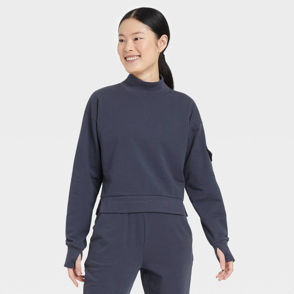 Women's French Terry Butter Wash Sweatshirt - All in Motion Slate XS, Grey