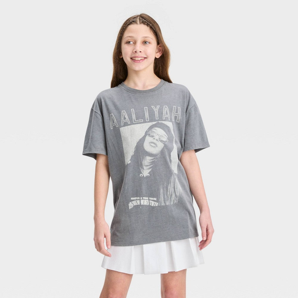 Girls' Oversized 'Aaliyah' Graphic T-Shirt - art class Gray S