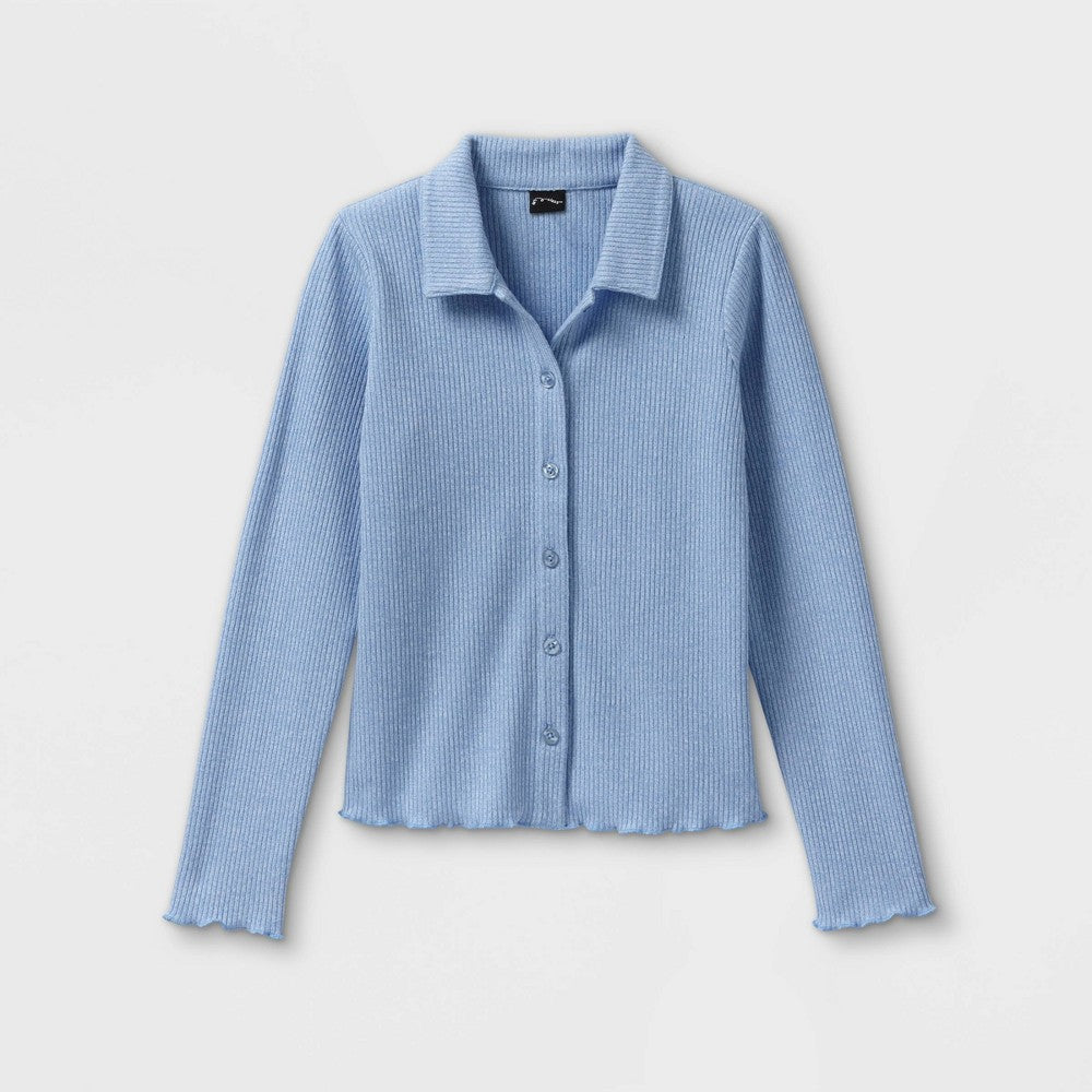 Girls' Button-Font Long Sleeve Polo T-Shirt - art class Blue XL