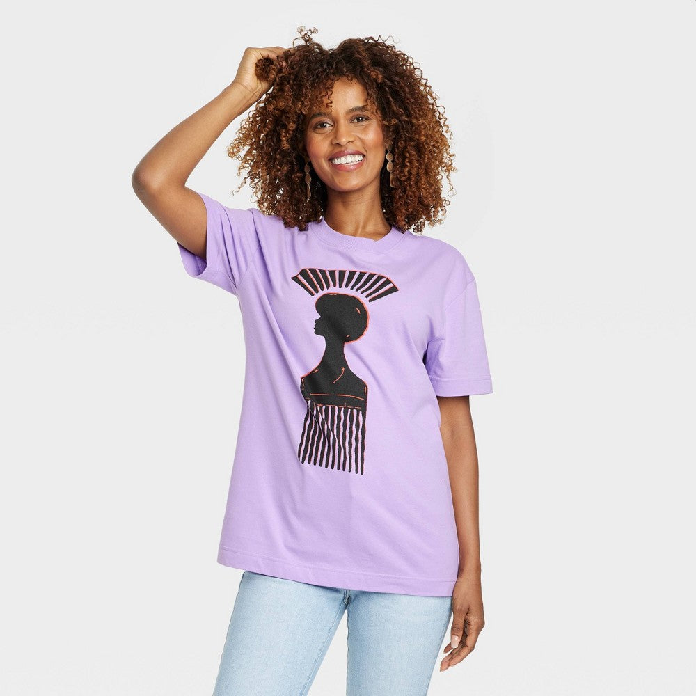 Black History Month Women's Hair Pic Short Sleeve T-Shirt - Purple XS
