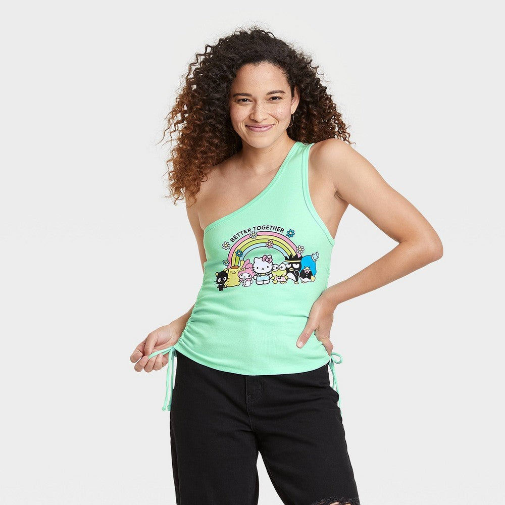Women's Hello Kitty and Friends One Shoulder Graphic Tank Top - Aqua Green S