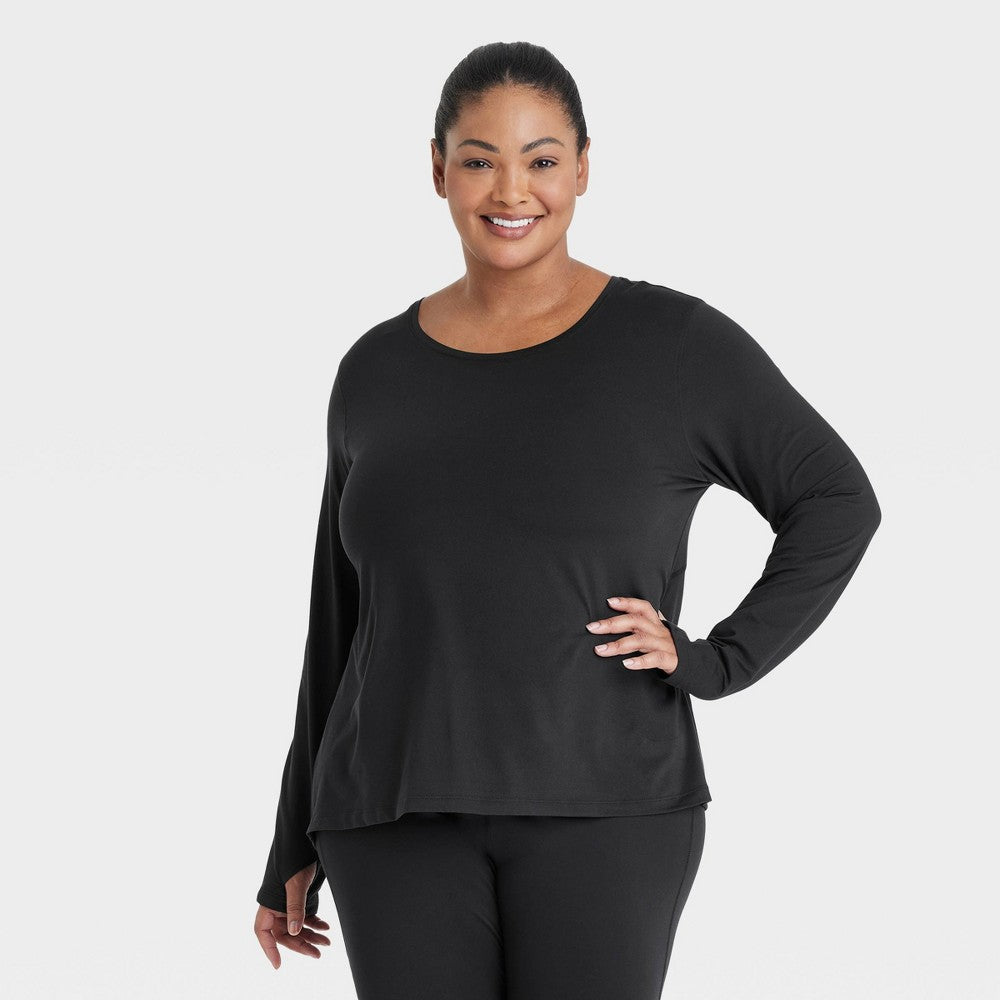 Women's Essential Crewneck Long Sleeve T-Shirt - All In Motion Black 3X