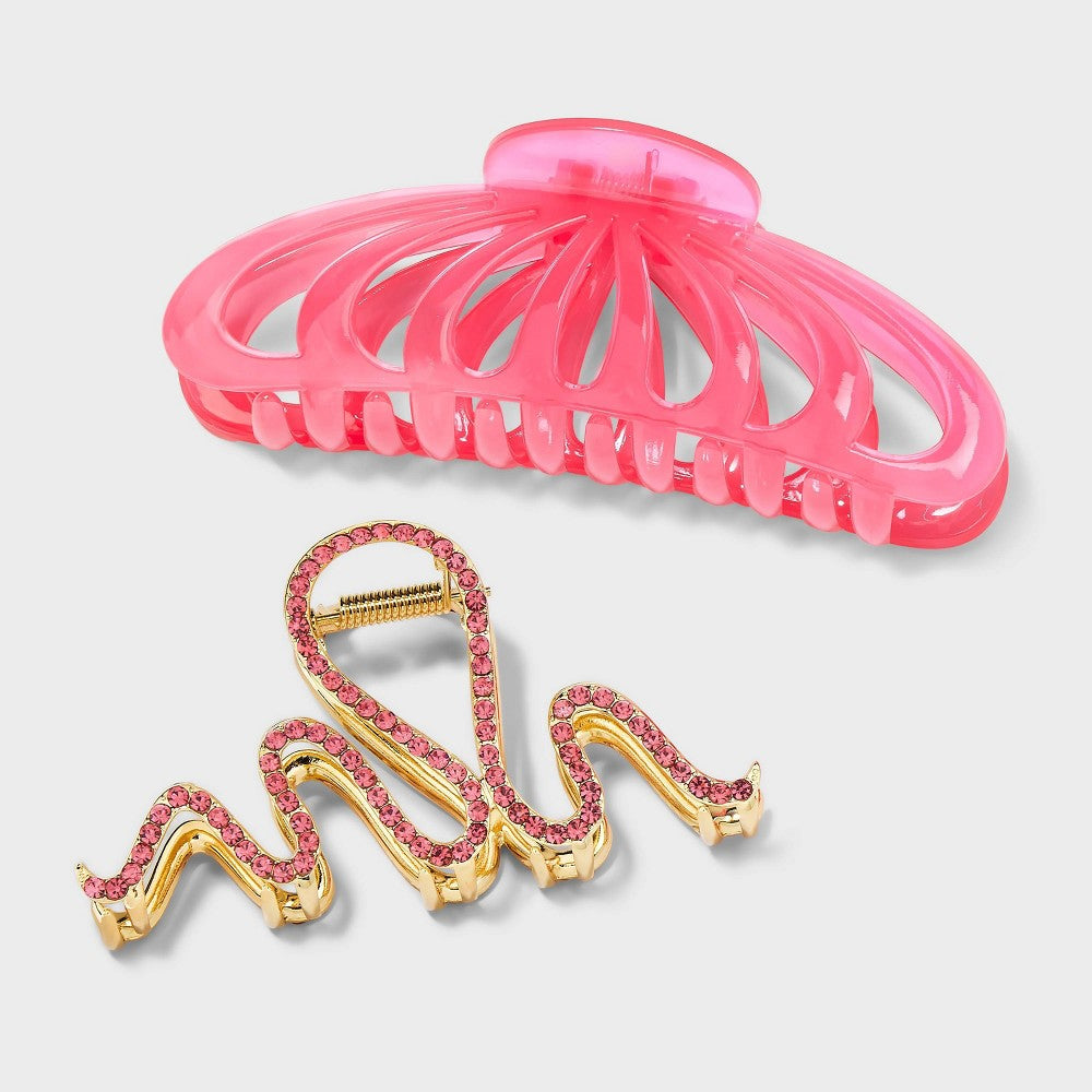 Acrylic and Metal Claw Hair Clip Set 2pc - A New Day, Pink
