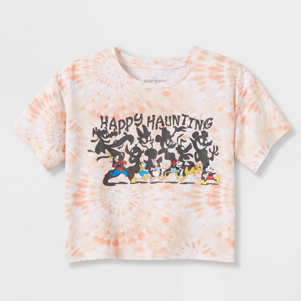 Disney Mickey Mouse & Friends Halloween Cropped Graphic T-Shirt - Pink/White XS