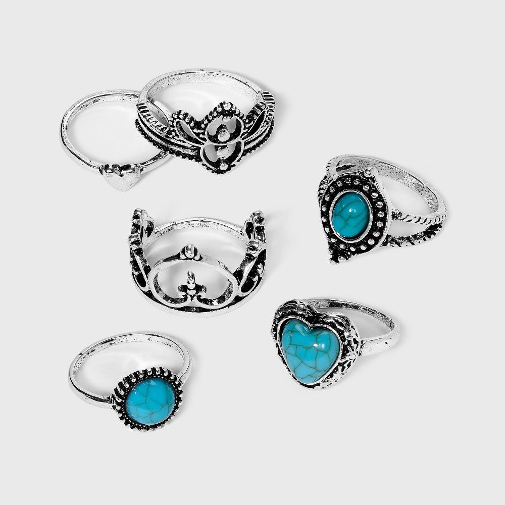 Heart Turquoise Ring Set 6pc - Wild Fable, Silver