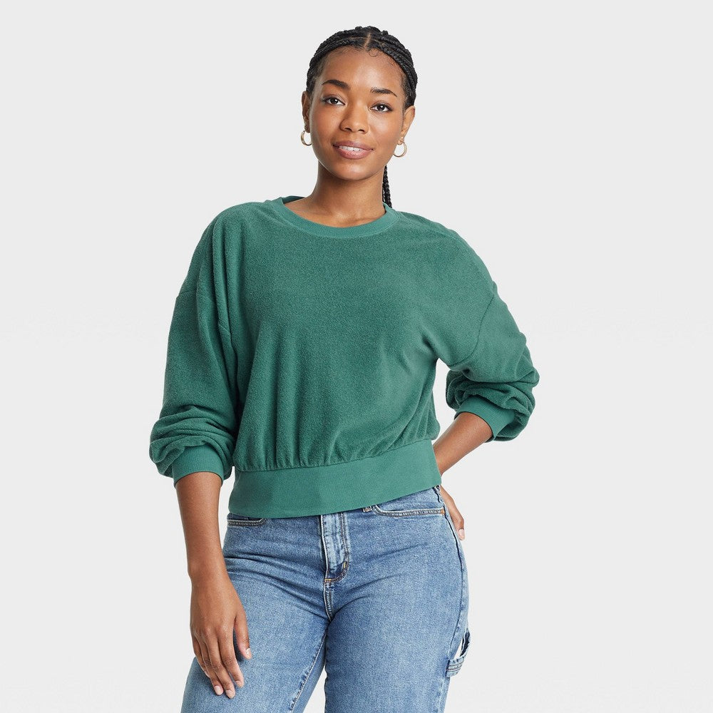 Women's Textured Fleece Sweatshirt - Universal Thread Green L