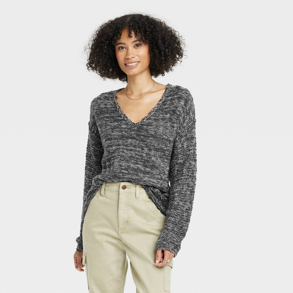 Women's V-Neck Pullover Sweater - Universal Thread Gray S