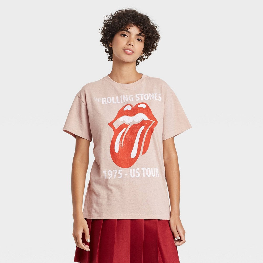 Women's The Rolling Stones Logo Short Sleeve Graphic T-Shirt - Beige XS