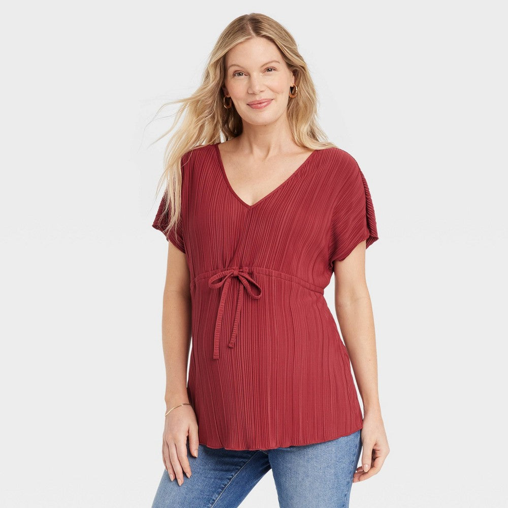 Short Sleeve Plisse Maternity And Beyond Shirt - Isabel Maternity Maroon S